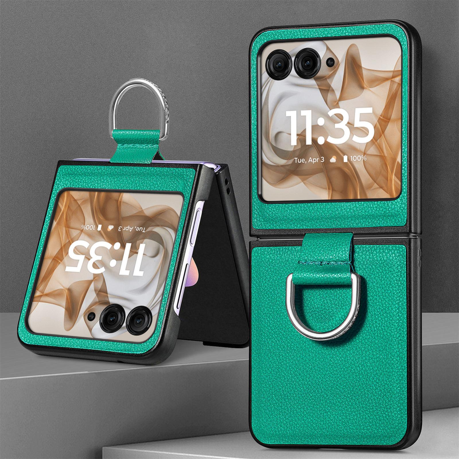 For-Motorola-Razr-50-Ultra-Litchi-Texture-Leather-Ring-Fold-Phone-Case(Green)