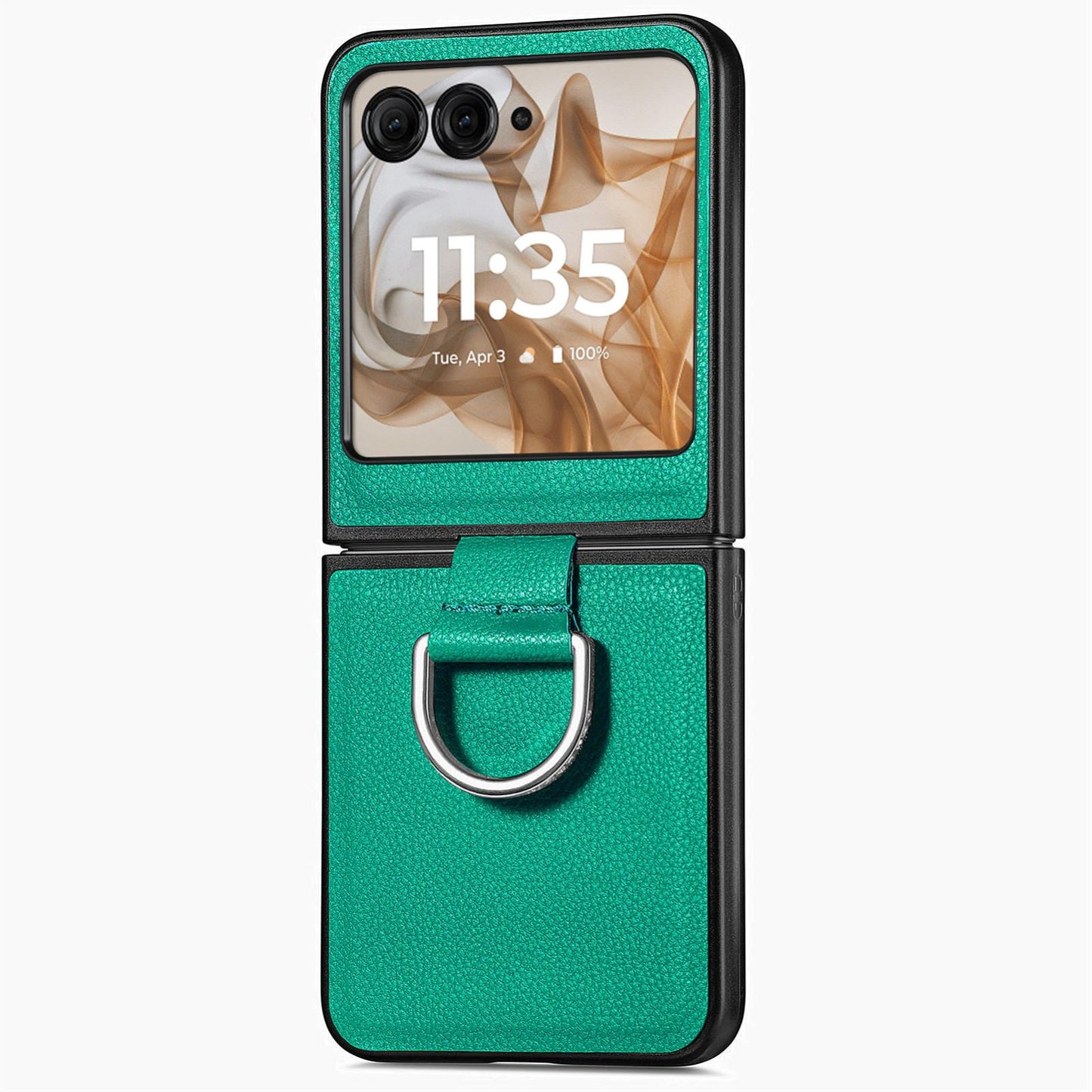 For-Motorola-Razr-50-Ultra-Litchi-Texture-Leather-Ring-Fold-Phone-Case(Green)