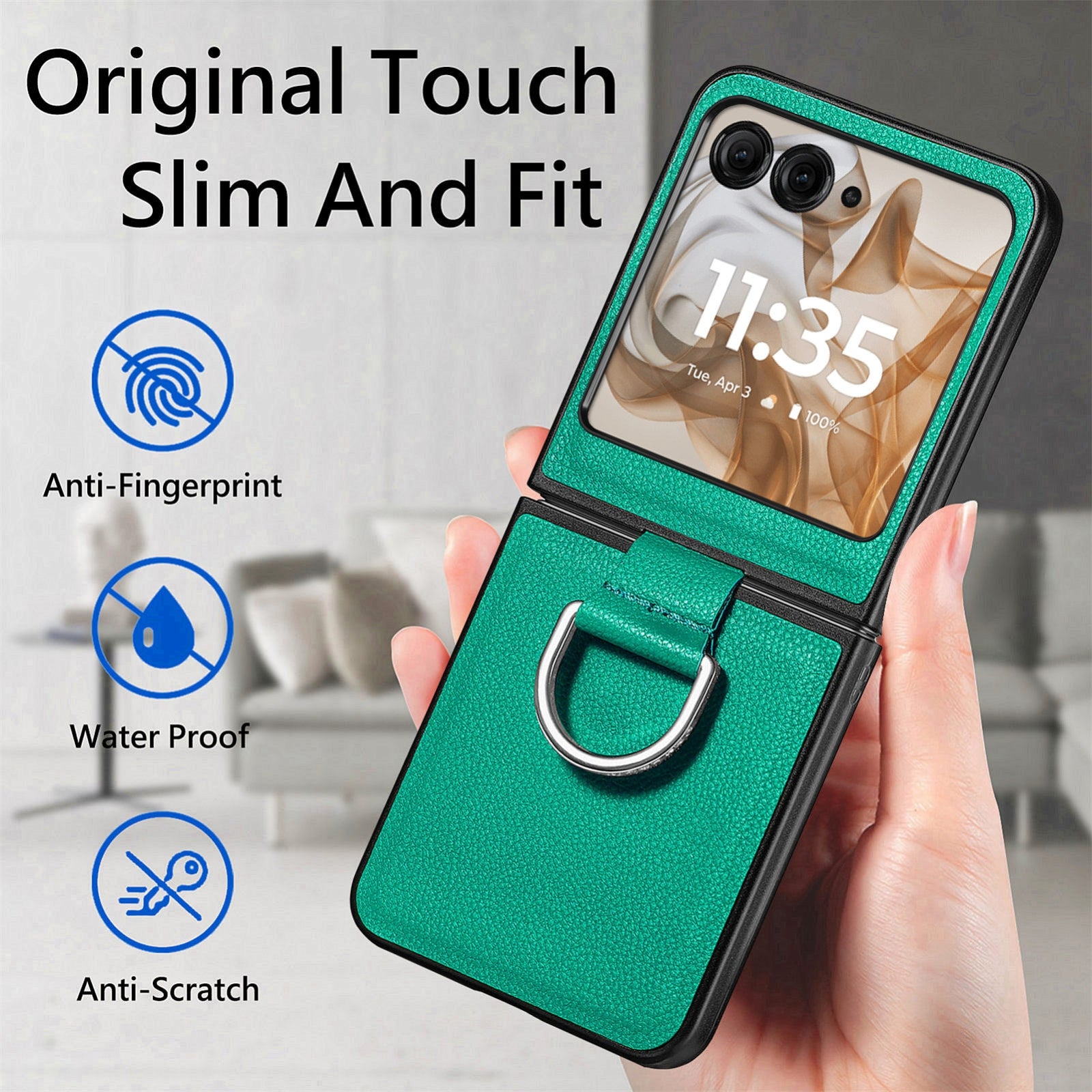 For-Motorola-Razr-50-Ultra-Litchi-Texture-Leather-Ring-Fold-Phone-Case(Green)