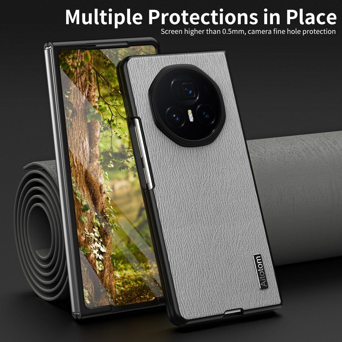 For-Honor-Magic-V3-Tree-Bark-Leather-Shockproof-Phone-Case(Brown)