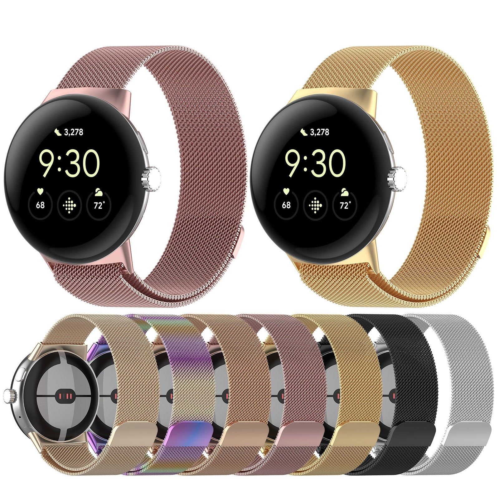 For-Google-Pixel-Watch-4-/-Watch-3-45mm-Milanese-Metal-Magnetic-Watch-Band(Black)