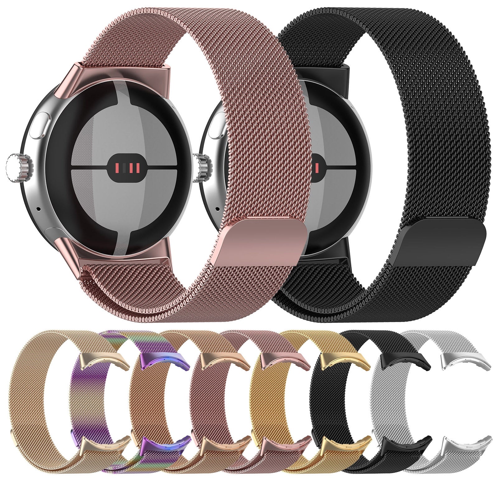 For-Google-Pixel-Watch-4-/-Watch-3-45mm-Milanese-Metal-Magnetic-Watch-Band(Black)