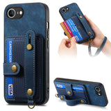 For-iPhone-17e-/-16e-Retro-Cross-Wristband-Wallet-Leather-Back-Phone-Case(Blue)