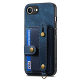 For-iPhone-17e-/-16e-Retro-Cross-Wristband-Wallet-Leather-Back-Phone-Case(Blue)