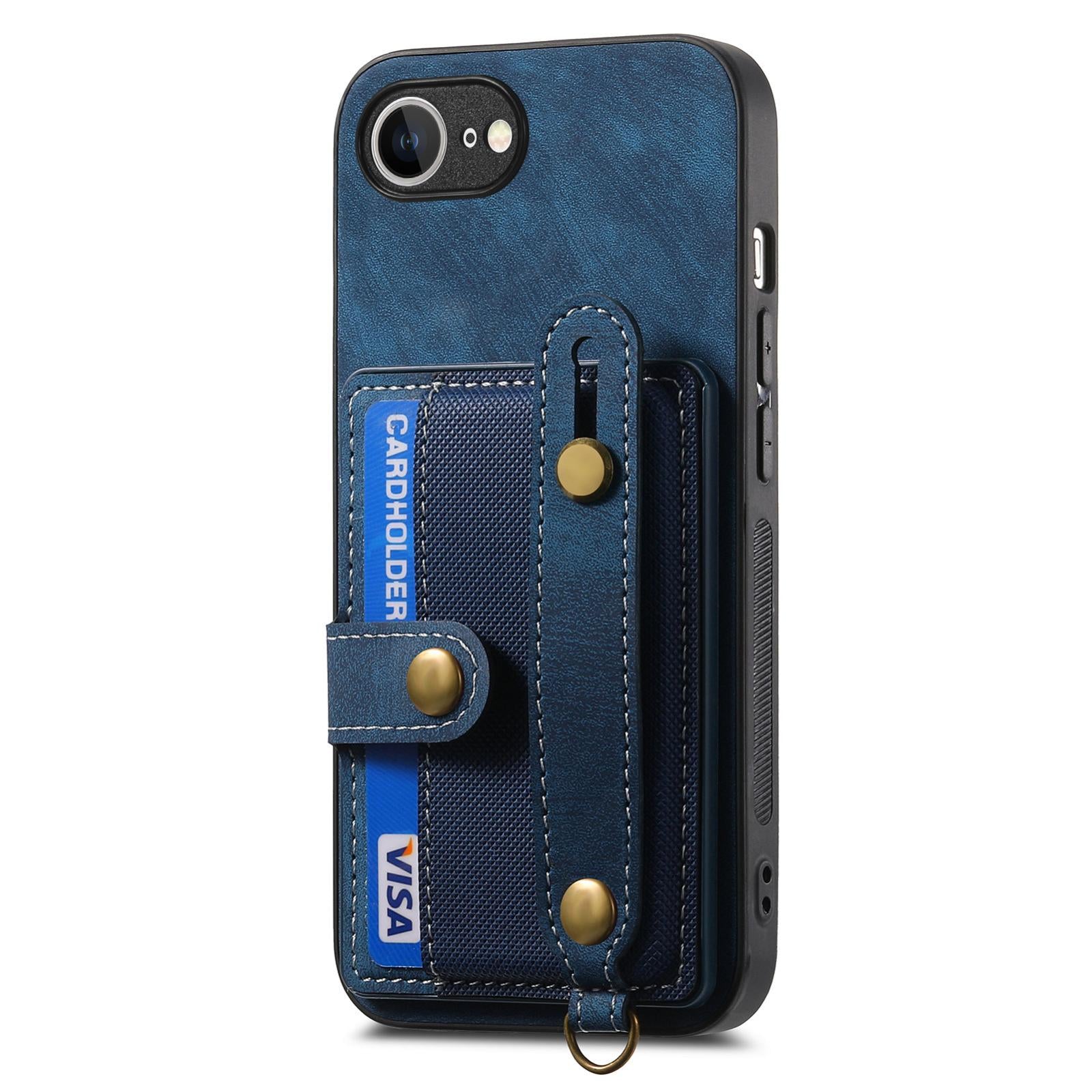 For-iPhone-17e-/-16e-Retro-Cross-Wristband-Wallet-Leather-Back-Phone-Case(Blue)