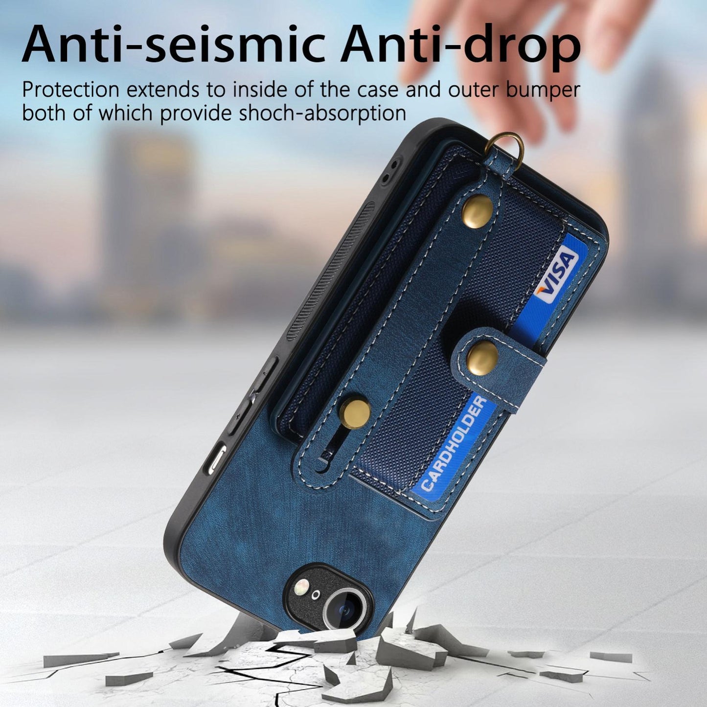 For-iPhone-17e-/-16e-Retro-Cross-Wristband-Wallet-Leather-Back-Phone-Case(Blue)