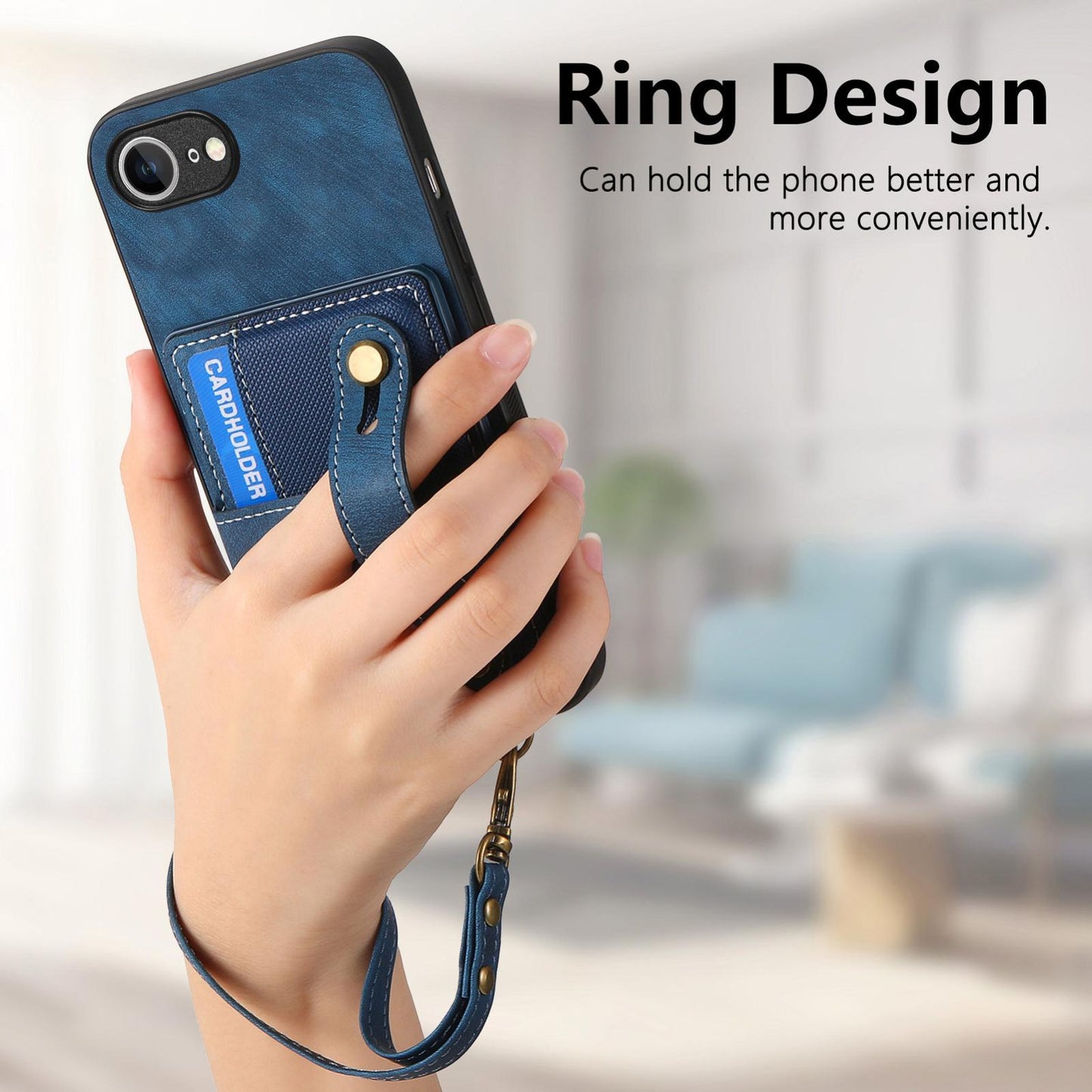 For-iPhone-17e-/-16e-Retro-Cross-Wristband-Wallet-Leather-Back-Phone-Case(Blue)