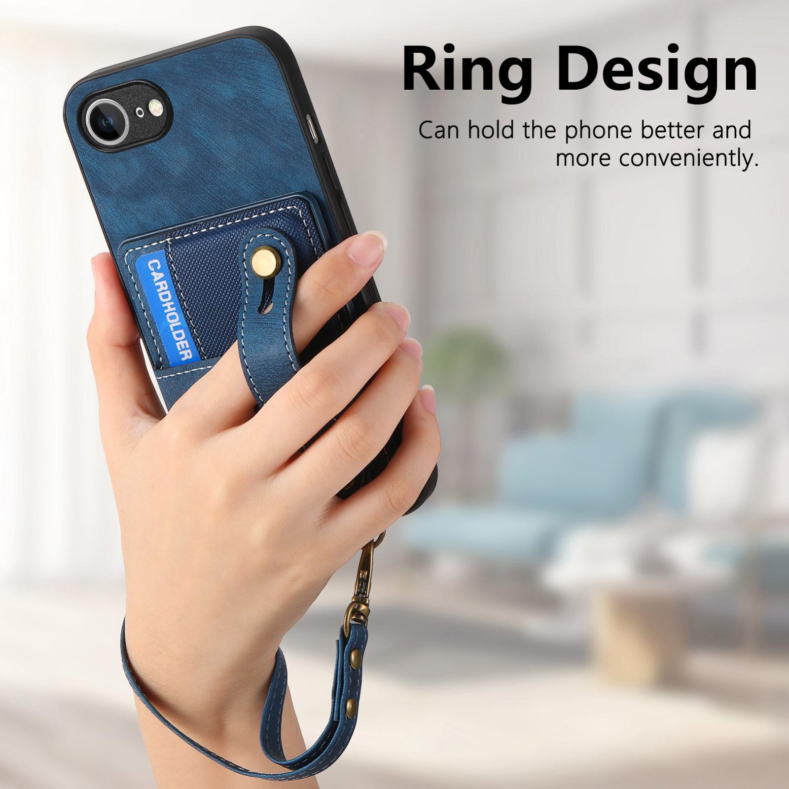For-iPhone-17e-/-16e-Retro-Cross-Wristband-Wallet-Leather-Back-Phone-Case(Blue)