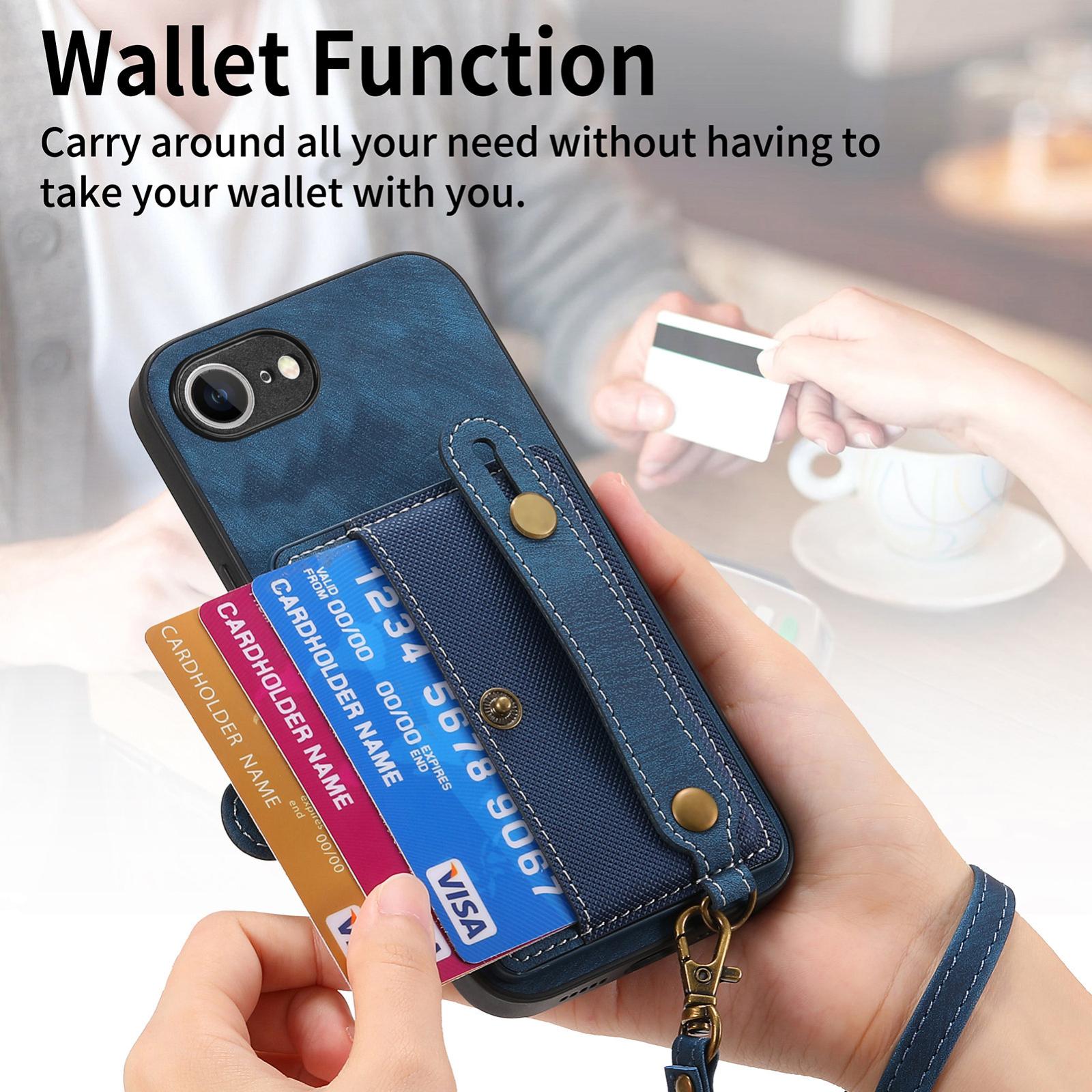 For-iPhone-17e-/-16e-Retro-Cross-Wristband-Wallet-Leather-Back-Phone-Case(Blue)