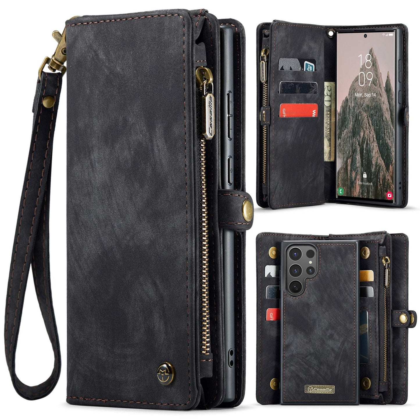 For-Samsung-Galaxy-S25-Ultra-5G-CaseMe-008-Detachable-Multifunctional-Leather-Phone-Case(Black)
