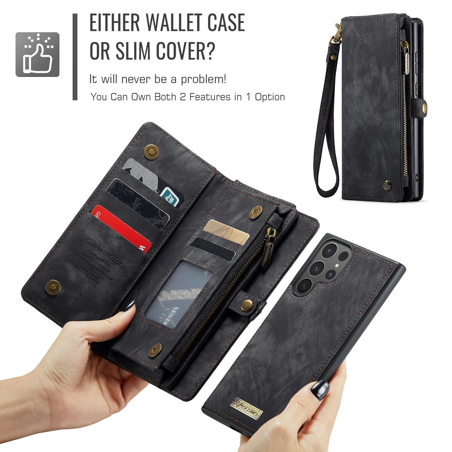 For-Samsung-Galaxy-S25-Ultra-5G-CaseMe-008-Detachable-Multifunctional-Leather-Phone-Case(Black)