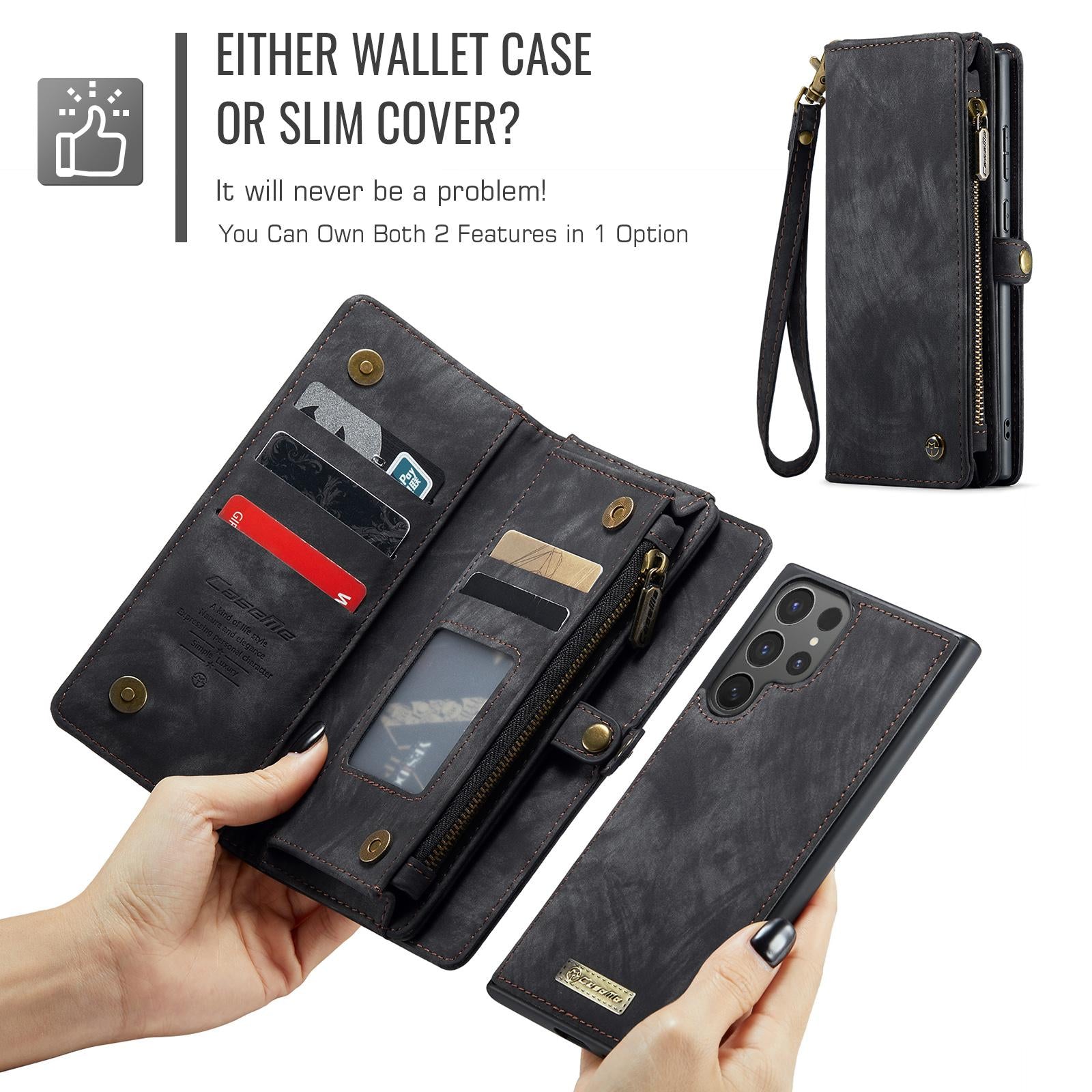 For-Samsung-Galaxy-S25-Ultra-5G-CaseMe-008-Detachable-Multifunctional-Leather-Phone-Case(Black)