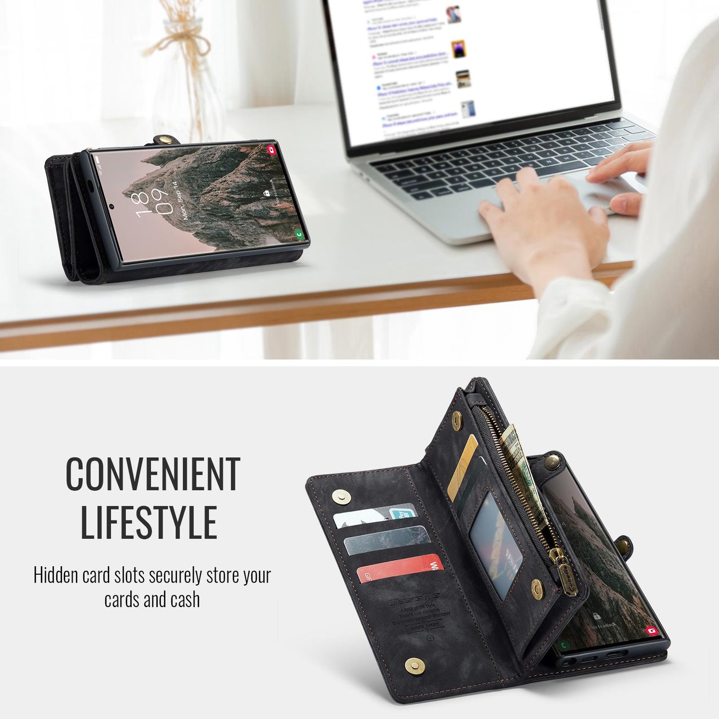 For-Samsung-Galaxy-S25-Ultra-5G-CaseMe-008-Detachable-Multifunctional-Leather-Phone-Case(Black)