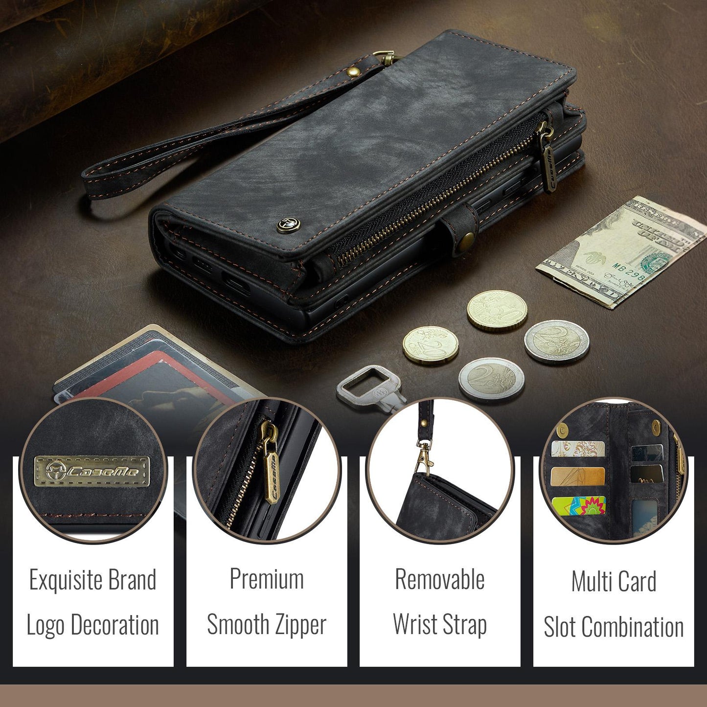 For-Samsung-Galaxy-S25-Ultra-5G-CaseMe-008-Detachable-Multifunctional-Leather-Phone-Case(Black)