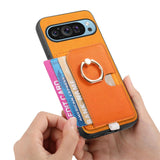 For-Google-Pixel-9-Pro-XL-Retro-Cross-Leather-Ring-Side-Insert-Card-Bag-MagSafe-Phone-Case(Yellow)