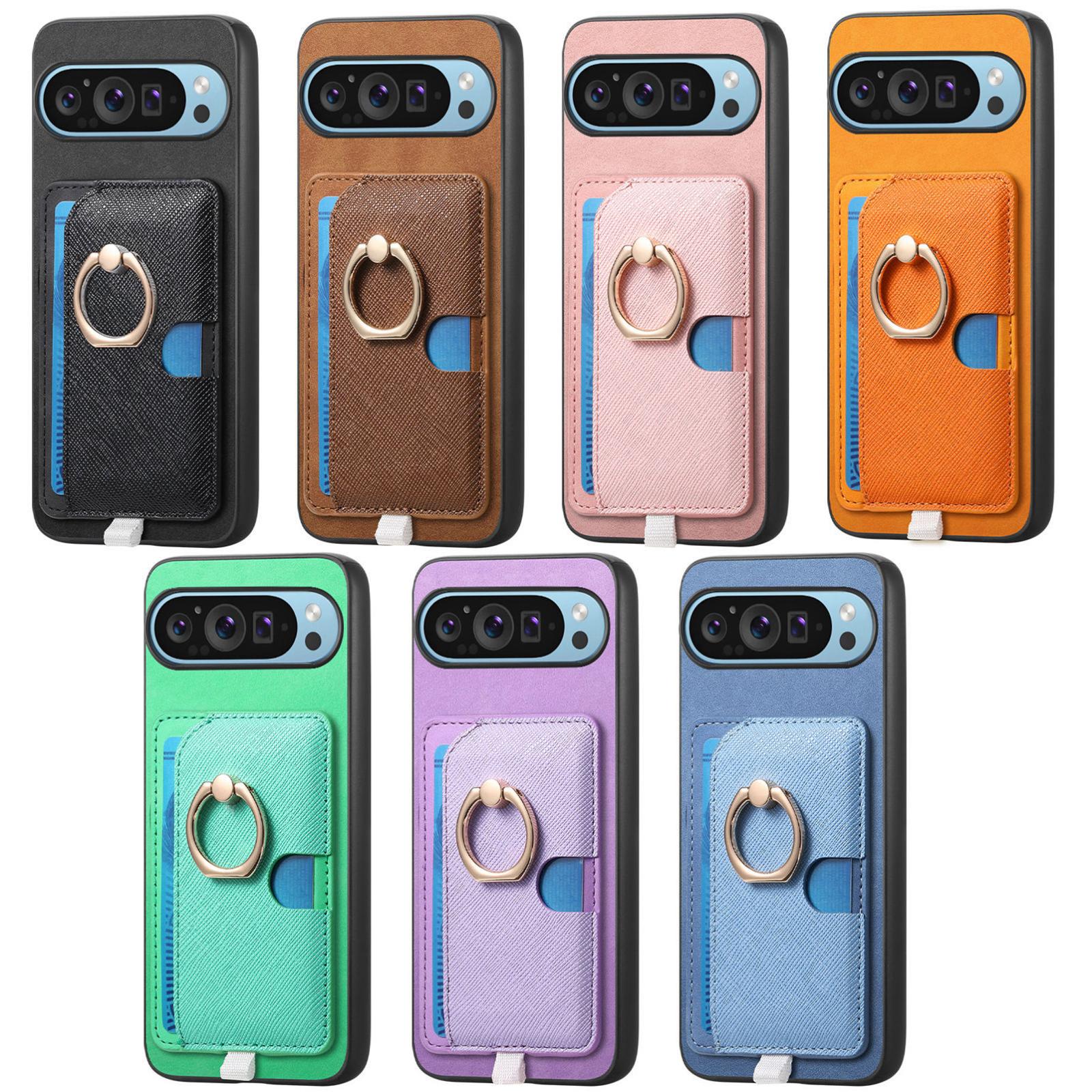 For-Google-Pixel-9-Pro-XL-Retro-Cross-Leather-Ring-Side-Insert-Card-Bag-MagSafe-Phone-Case(Yellow)