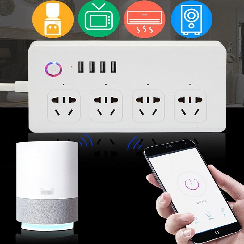 Home Office Wifi Mobile Phone Remote Control Timer Switch Voice Control Power Strip, Line length: 1.5m(AU Plug)