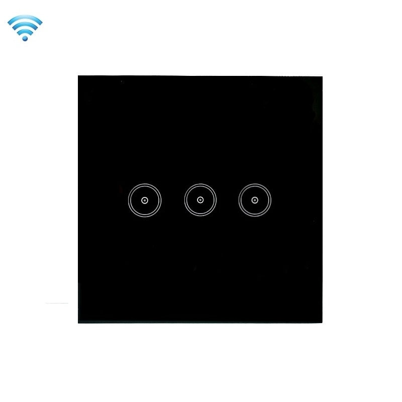 Wifi Wall Touch Panel Switch Voice Control Mobile Phone Remote Control, Model: Black 3 Gang (Zero Firewire Wifi )