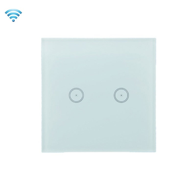 Wifi Wall Touch Panel Switch Voice Control Mobile Phone Remote Control, Model: White 2 Gang (Zero Firewire Zigbee)