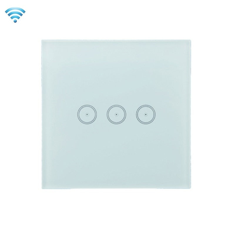 Wifi Wall Touch Panel Switch Voice Control Mobile Phone Remote Control, Model: White 3 Gang (Zero Firewire Zigbee)