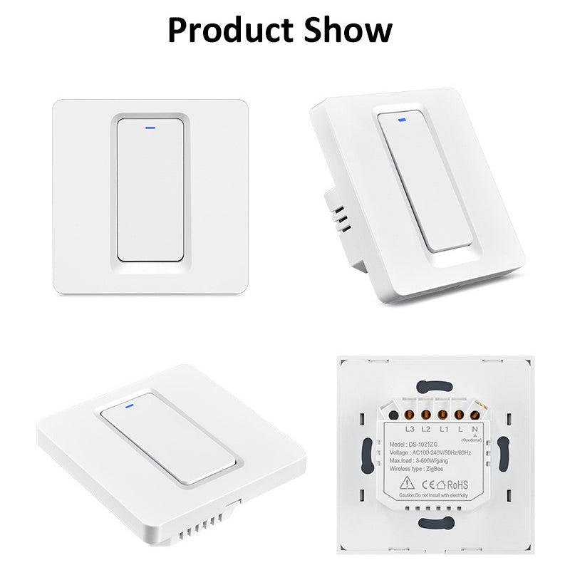 Tuya ZigBee Smart Single-fire Zero-fire Sharing Switch Phone Control Voice Panel EU Plug, Spec: 2 Buttons