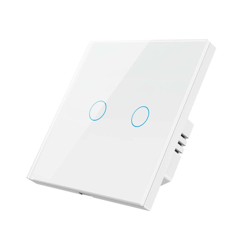 Tuya ZigBee Zero Firewire Touch Wall Remote Control Switch Light Control Voice Switch EU Plug, Style: 2 Gang (White)