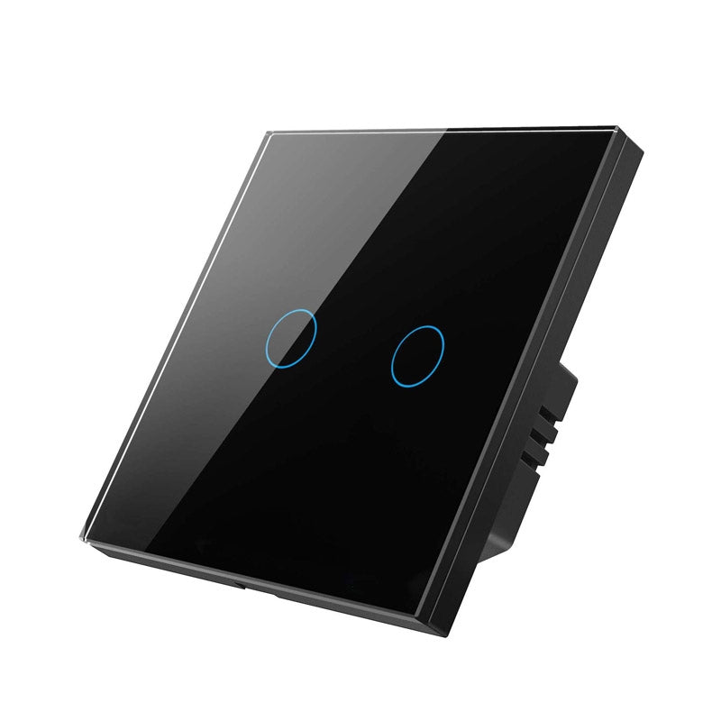 Tuya ZigBee Zero Firewire Touch Wall Remote Control Switch Light Control Voice Switch EU Plug, Style: 2 Gang (Black)