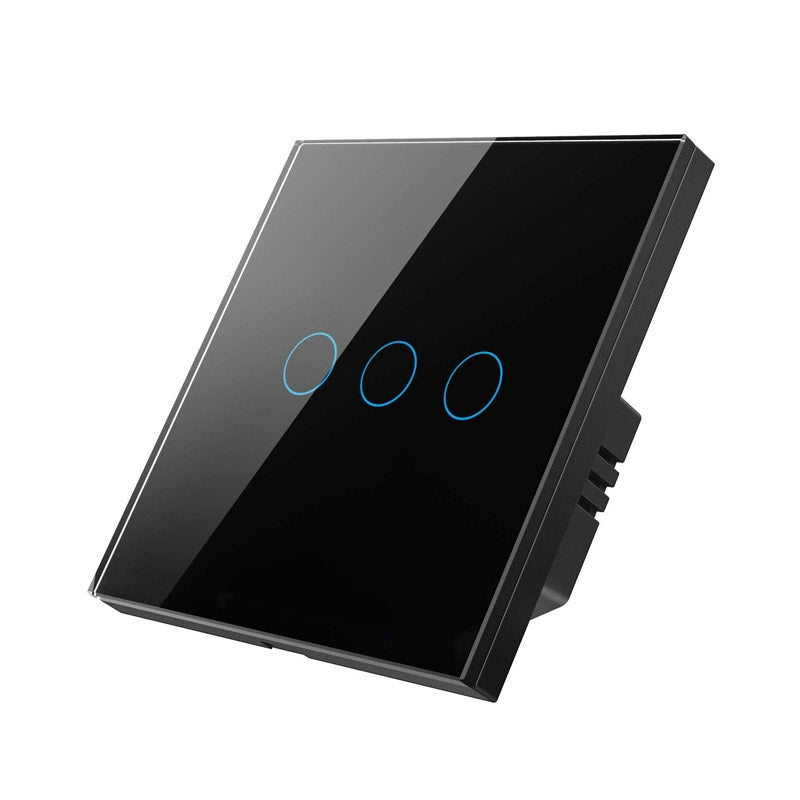 Tuya ZigBee Zero Firewire Touch Wall Remote Control Switch Light Control Voice Switch EU Plug, Style: 3 Gang (Black)