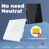Tuya ZigBee Zero Firewire Touch Wall Remote Control Switch Light Control Voice Switch EU Plug, Style: 3 Gang (Black)