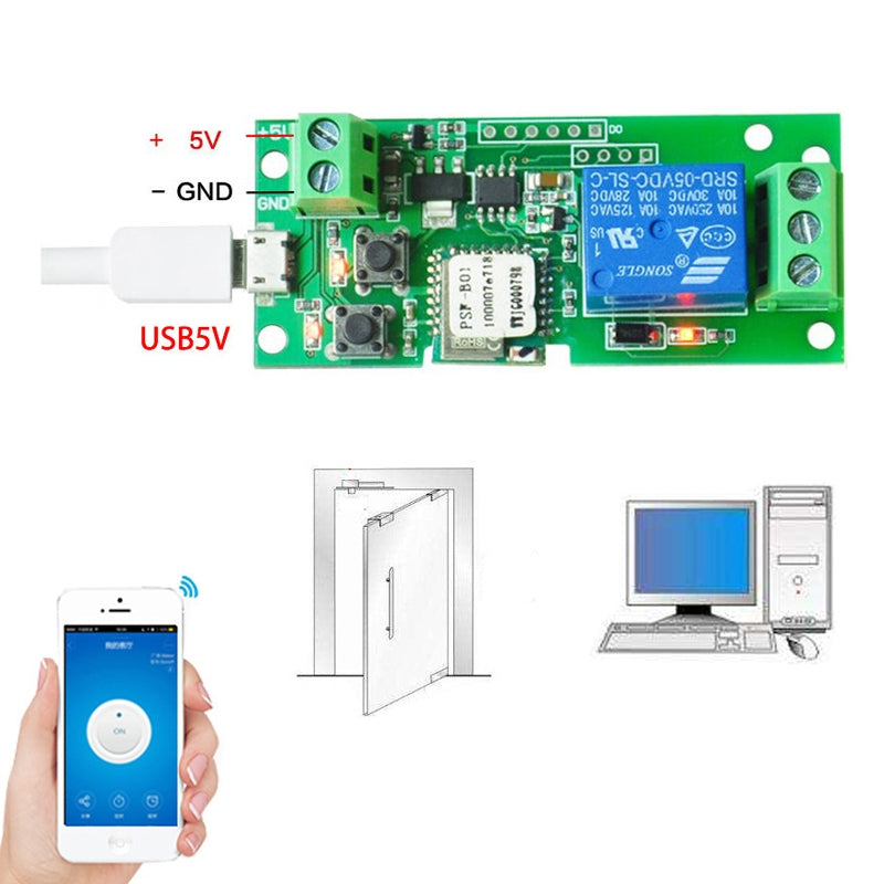 2pcs Sonoff Single Channel WiFi Wireless Remote Timing Smart Switch Relay Module Works, Model: 5V