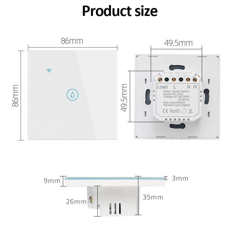 ZigBee 20A Water Heater Switch Black High Power Time Voice Control EU Plug