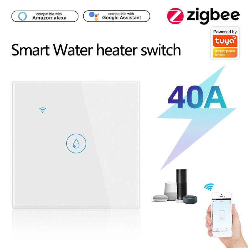 Tuya ZigBee 40A Smart High Power Water Heater Light Air Conditioner Switch Time Voice Remote Control(White)