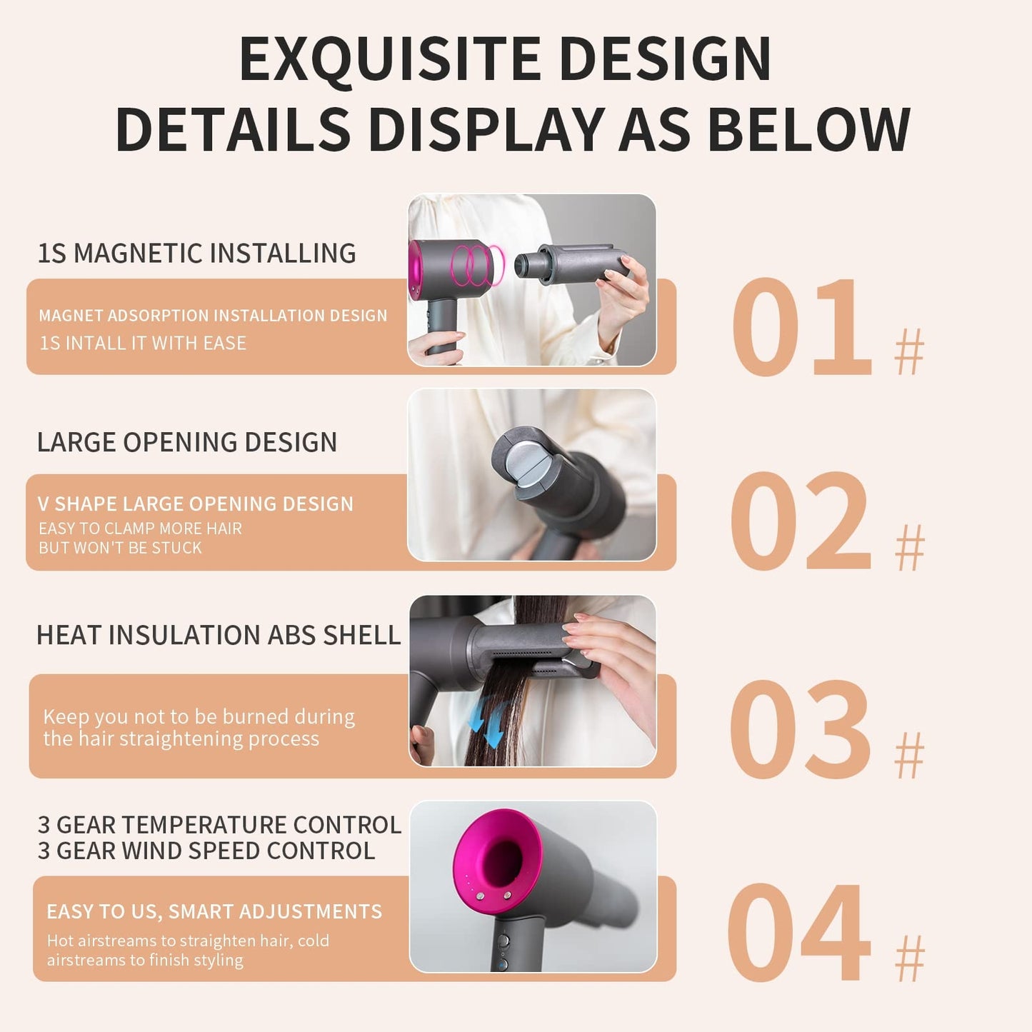 For Dyson HD01 HD02 HD03 HD04 HD08 HD15 Hair Dryer Straight Nozzle Attachment (Random Color)