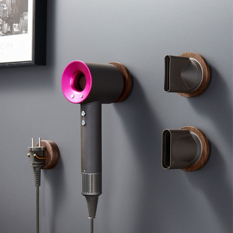 For Dyson Hair Dryer Plug Walnut Wall-mounted Storage Rack Wooden Shelf