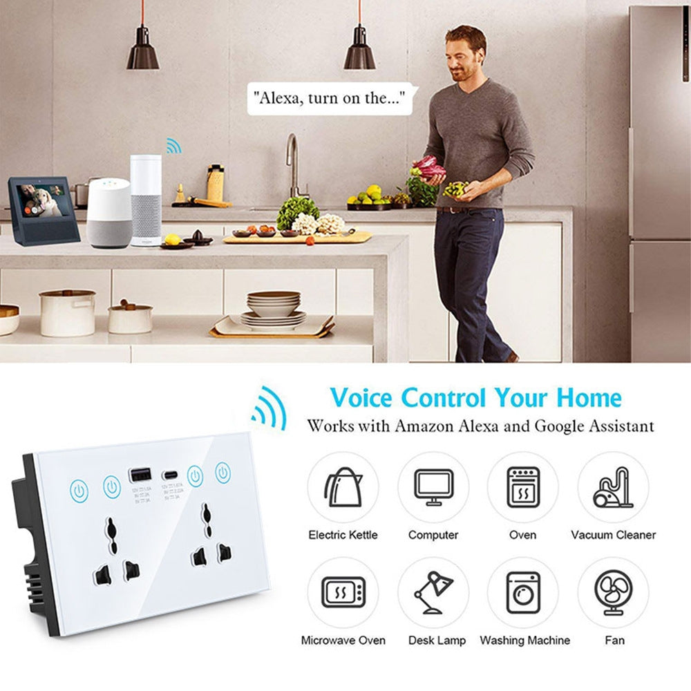 Graffiti Smart Socket With Switch USB+Type-C Dual Port Remote Control Socket, UK Plug, Style: Wifi White