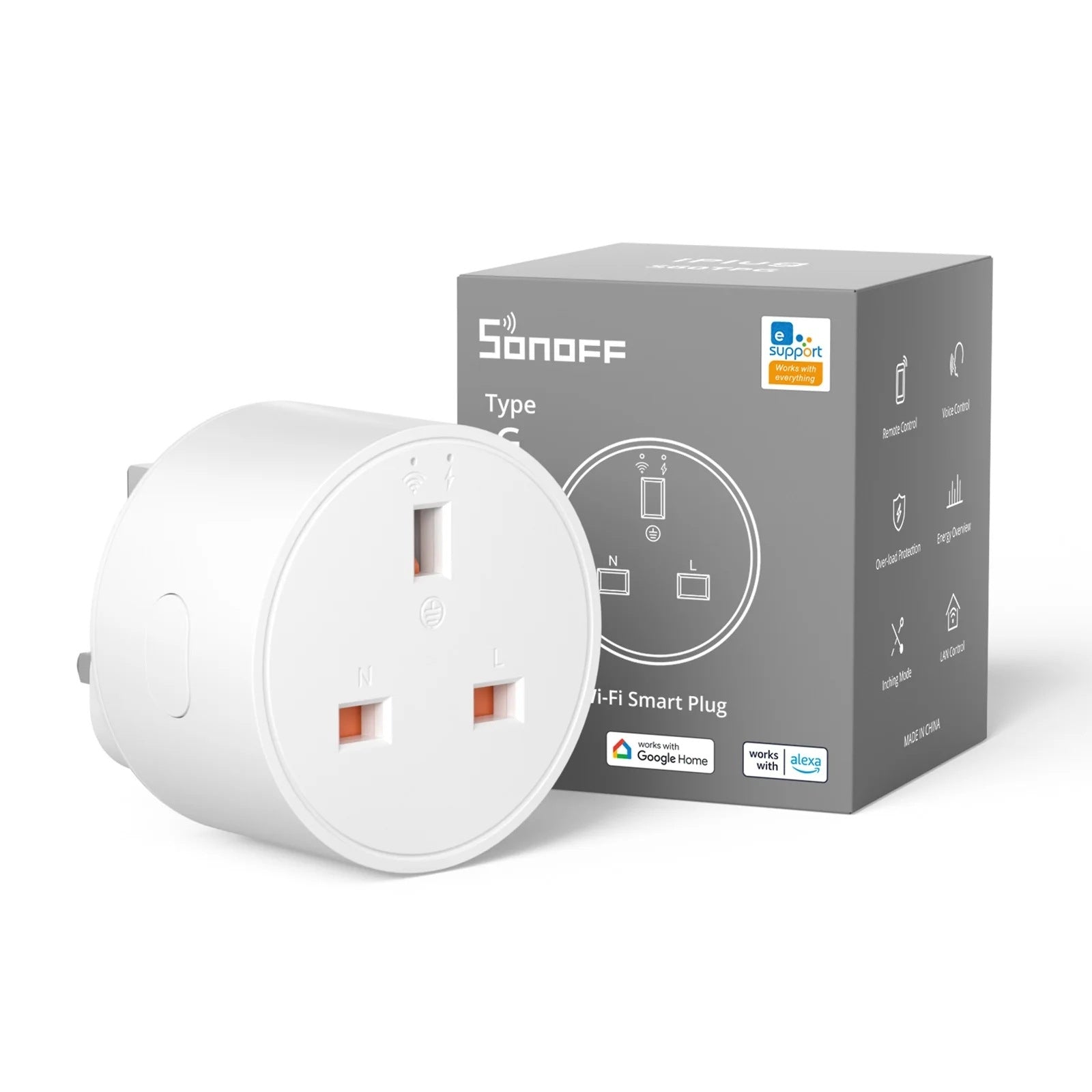 SONOFF S60TPG UK Plug Smart WiFi Socket Electricity Time Switching Voice Control