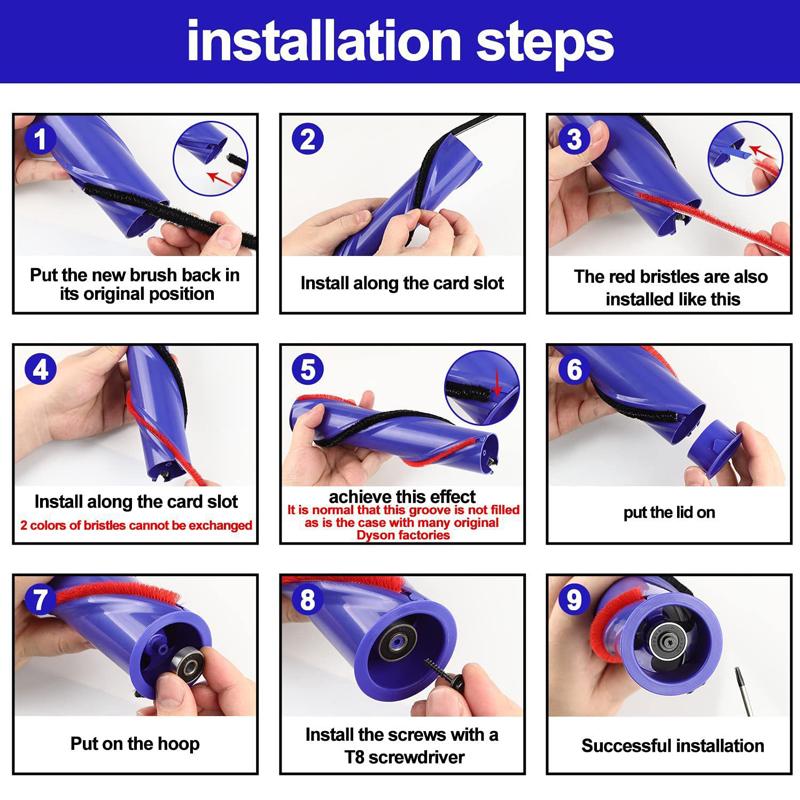 2sets 674 Thin Rolling Brush Plush Strips For Dyson Vacuum Cleaner V7 / V8 / V10 / V11 Direct Drive Brush Head