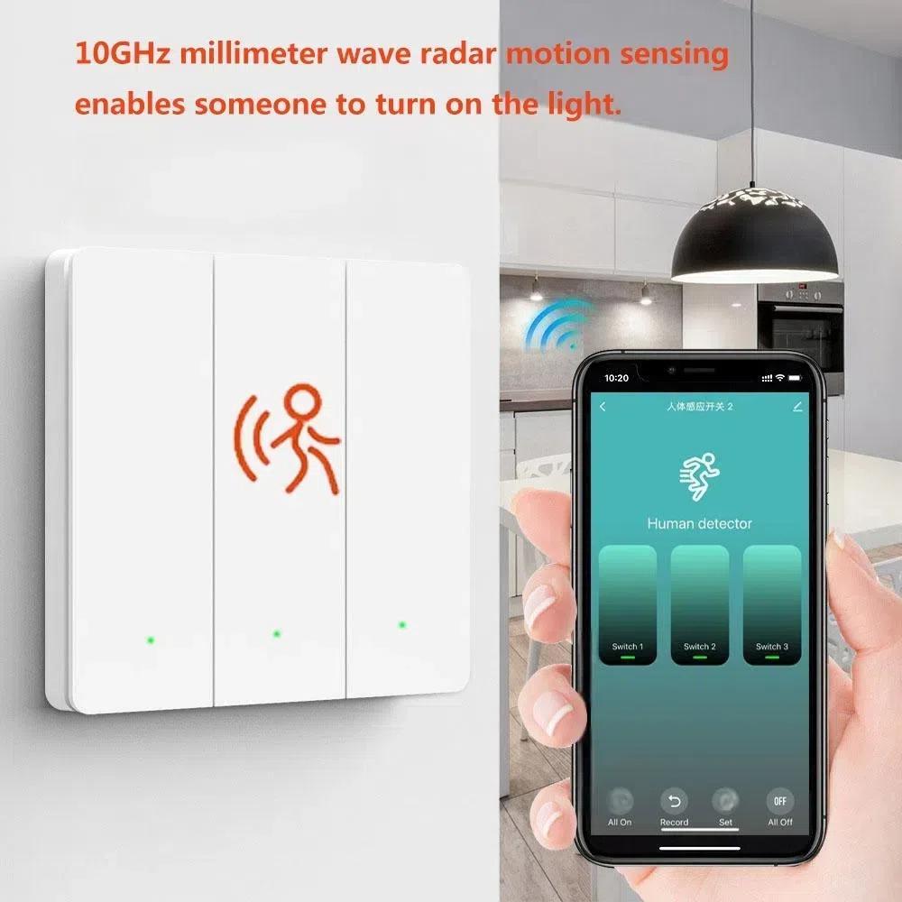 Compatible Tuya ZigBee Smart Light Switch With Radar Motion Sensor No Capacitor Required 1-Gang