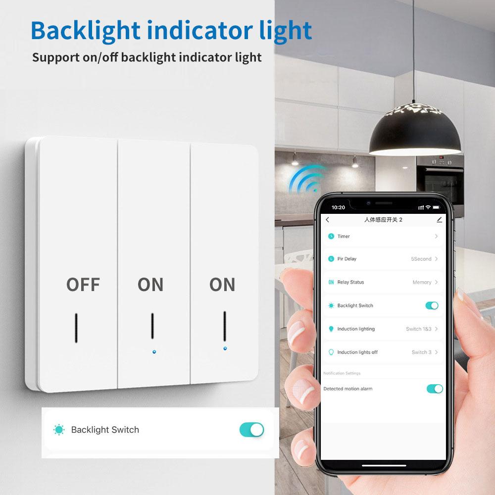 Compatible Tuya ZigBee Smart Light Switch With Radar Motion Sensor No Capacitor Required 3-Gang