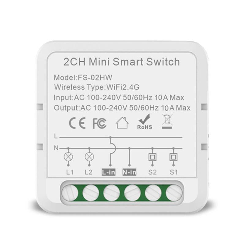 FS-02HW 2CH WiFi+Bluetooth 10A Smart Switch Voice Timer Switch For Amazon Alexa / Google Assistant