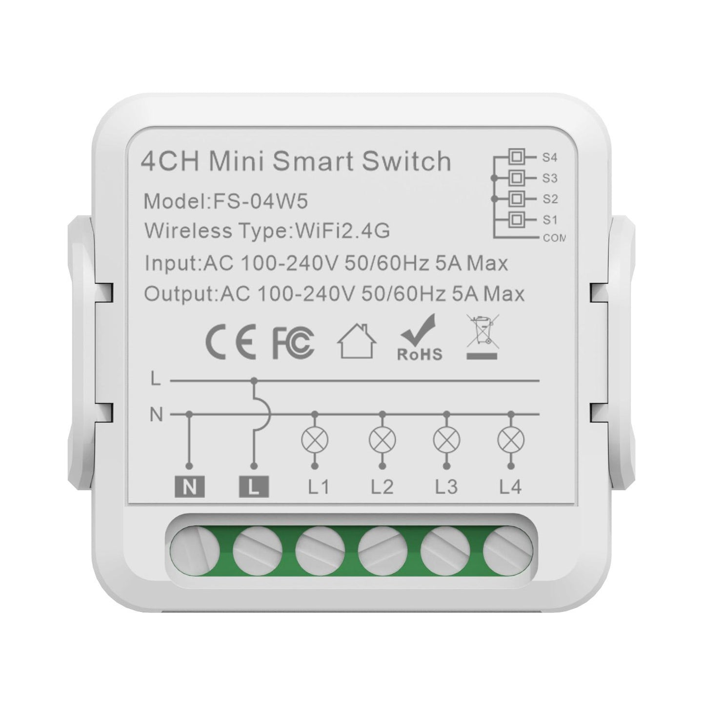 FS-04W5 4CH WiFi+Bluetooth 5A Smart Switch Voice Timer Switch For Amazon Alexa / Google Assistant