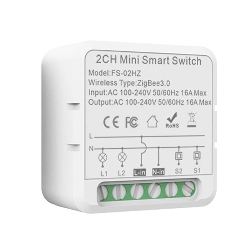FS-02HZ 2CH ZigBee 16A Smart Switch Voice Timer Switch For Amazon Alexa / Google Assistant