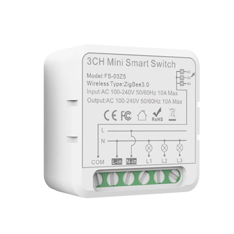 FS-03Z5 3CH ZigBee 10A Smart Switch Voice Timer Switch For Amazon Alexa / Google Assistant