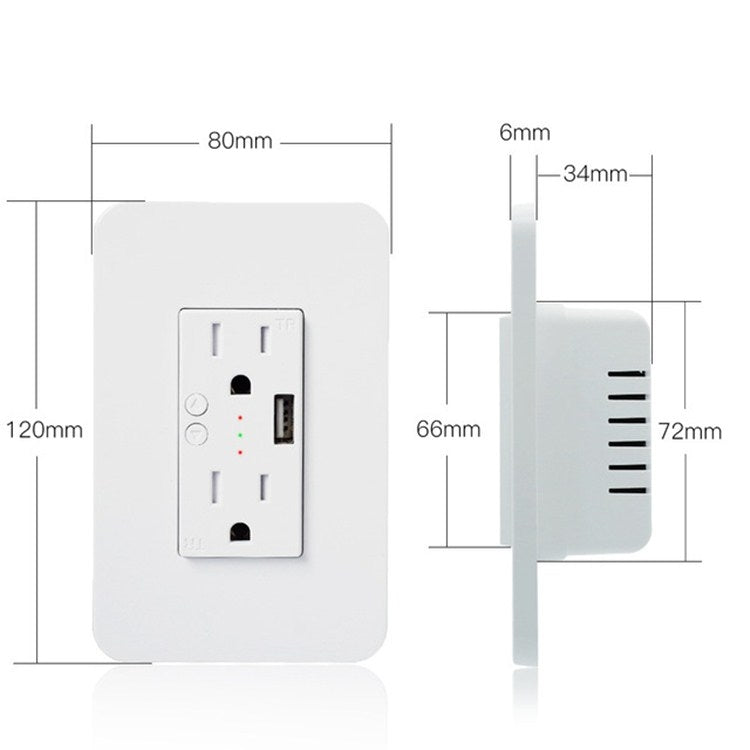 Smart Wall Socket 120 Type WIFI Remote Control Voice Control With USB Socket, Model:American Wall Socket