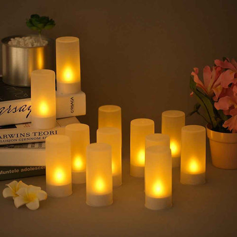 12PCS Rechargeable Candles with Cups Realistic Battery Operated Flameless Candles Home Decoration - US Plug