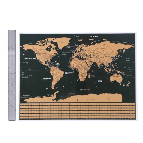 Scratch off World Travel Map Black Background and Copper Foil Cover with National Flag - L / with Cylinder