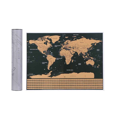 Scratch off World Travel Map Black Background and Copper Foil Cover with National Flag - S / with Cylinder