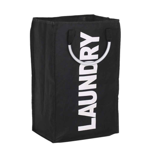 Practical Foldable Laundry Bag Washing Dirty Clothes Laundry Basket Durable Storage Bag with Alloy Handle - Black