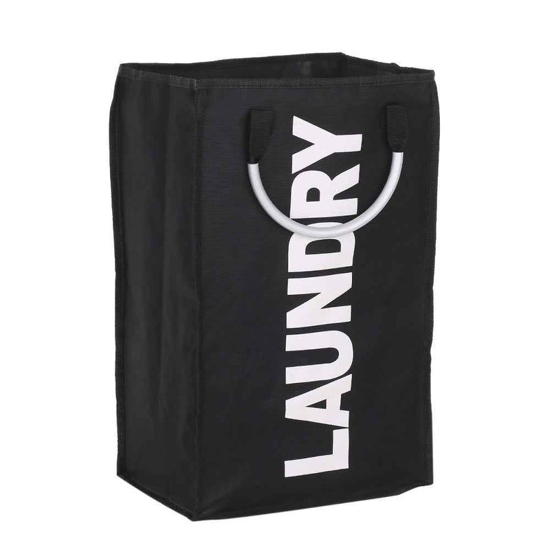 Practical Foldable Laundry Bag Washing Dirty Clothes Laundry Basket Durable Storage Bag with Alloy Handle - Black