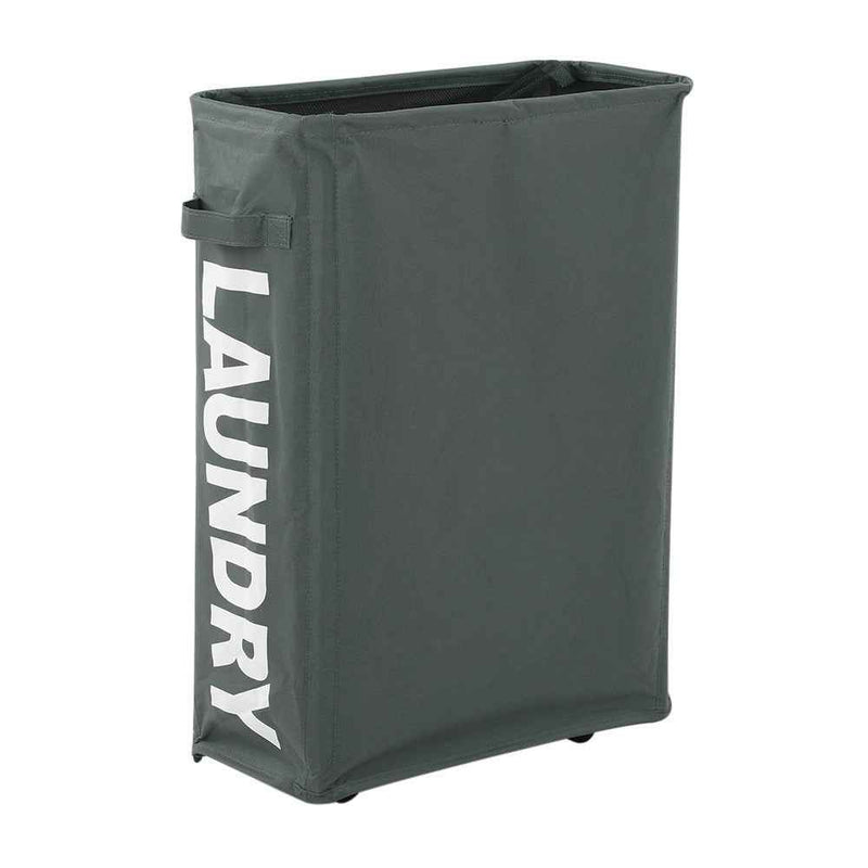 Corner Slim Foldable Oxford Cloth Laundry Basket Bin Mesh Drawstring Dirty Clothes Hamper - Grey